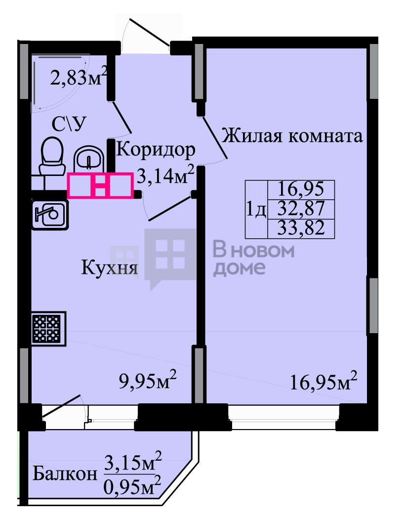 1-комнатная на 5 этаже, пл. 33.80, №126 - ЖК «Солнечная слобода» | В новом  доме | Вновомдоме | ВНД - Ижевска