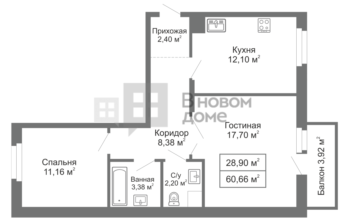 2-комнатная на 14 этаже, пл. 60.70, №138 - ЖК «Видный Дом» | В новом доме |  Вновомдоме | ВНД - Ижевска